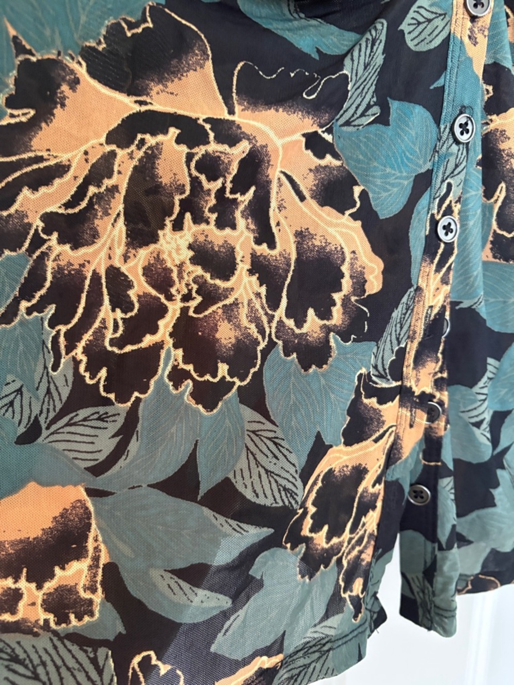 Free People Floral Button-Front Long Sleeve Top — Black, Olive & Mustard - Picture 2 of 5